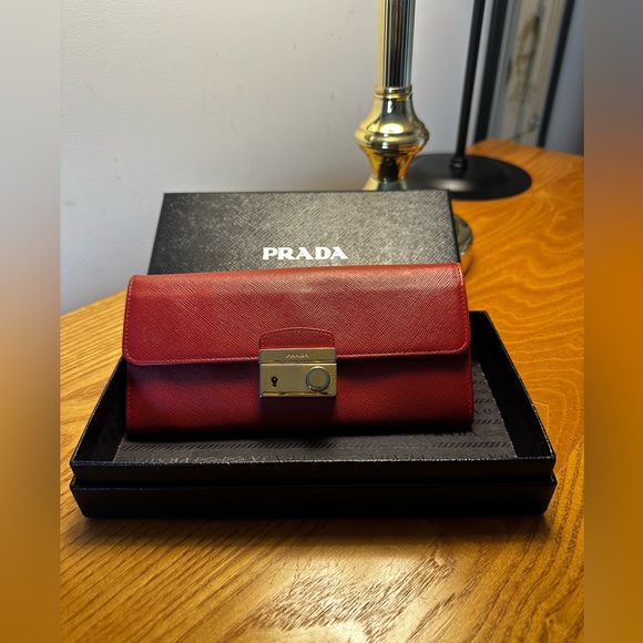 Prada Red Leather Long Leather Wallet. - Picture 1 of 11